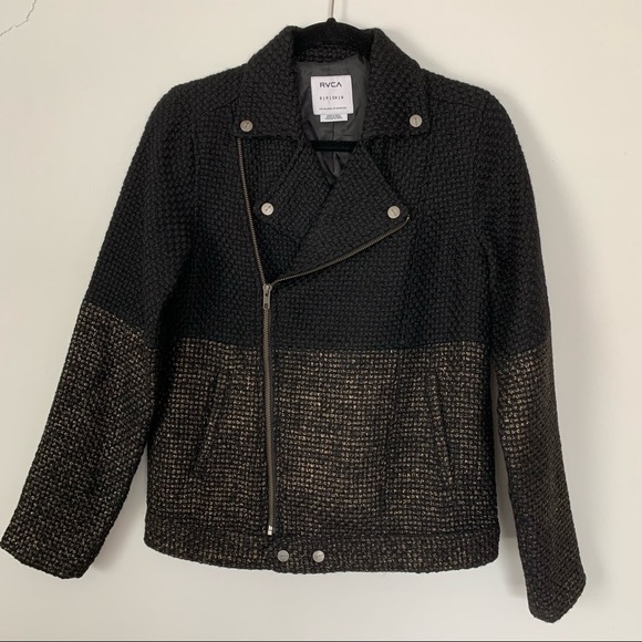 RVCA Black and Gold Layla Tweed Moto Jacket - Picture 2 of 13